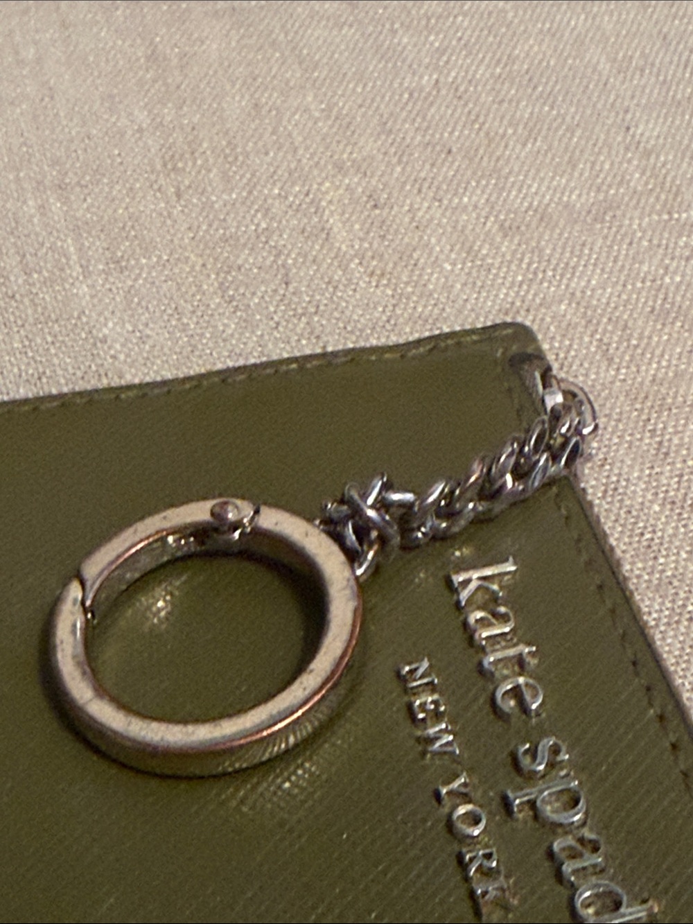 Kate Spade Olive Green Leather Zip Card Case with Keyring - Picture 9 of 9